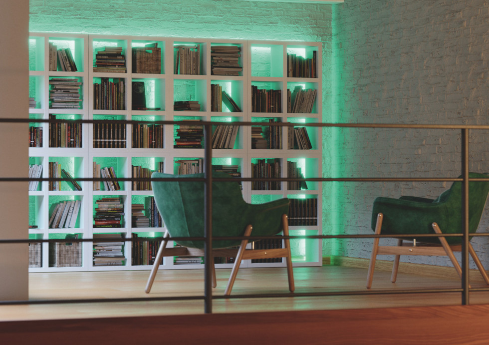 Asset 13272377 LED Strip Category VALUE RGB Close Up Cove Lighting Bookshelf